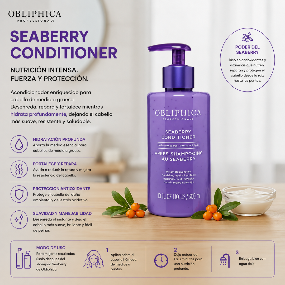 Obliphica Seaberry Acondicionador Cabello Medio a Grueso