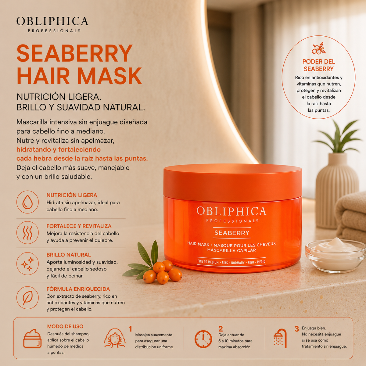 Obliphica Seaberry Colección Volumen y Cuerpo + Suavidad y Control 6 Pzas