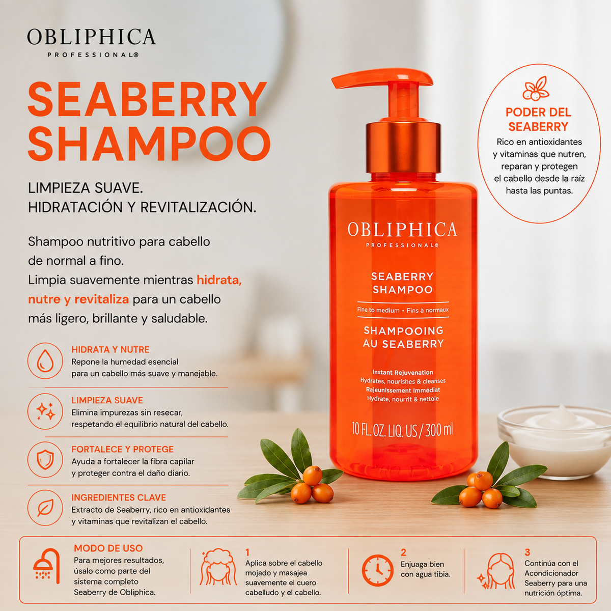 Obliphica Seaberry Colección Volumen y Cuerpo + Suavidad y Control 6 Pzas