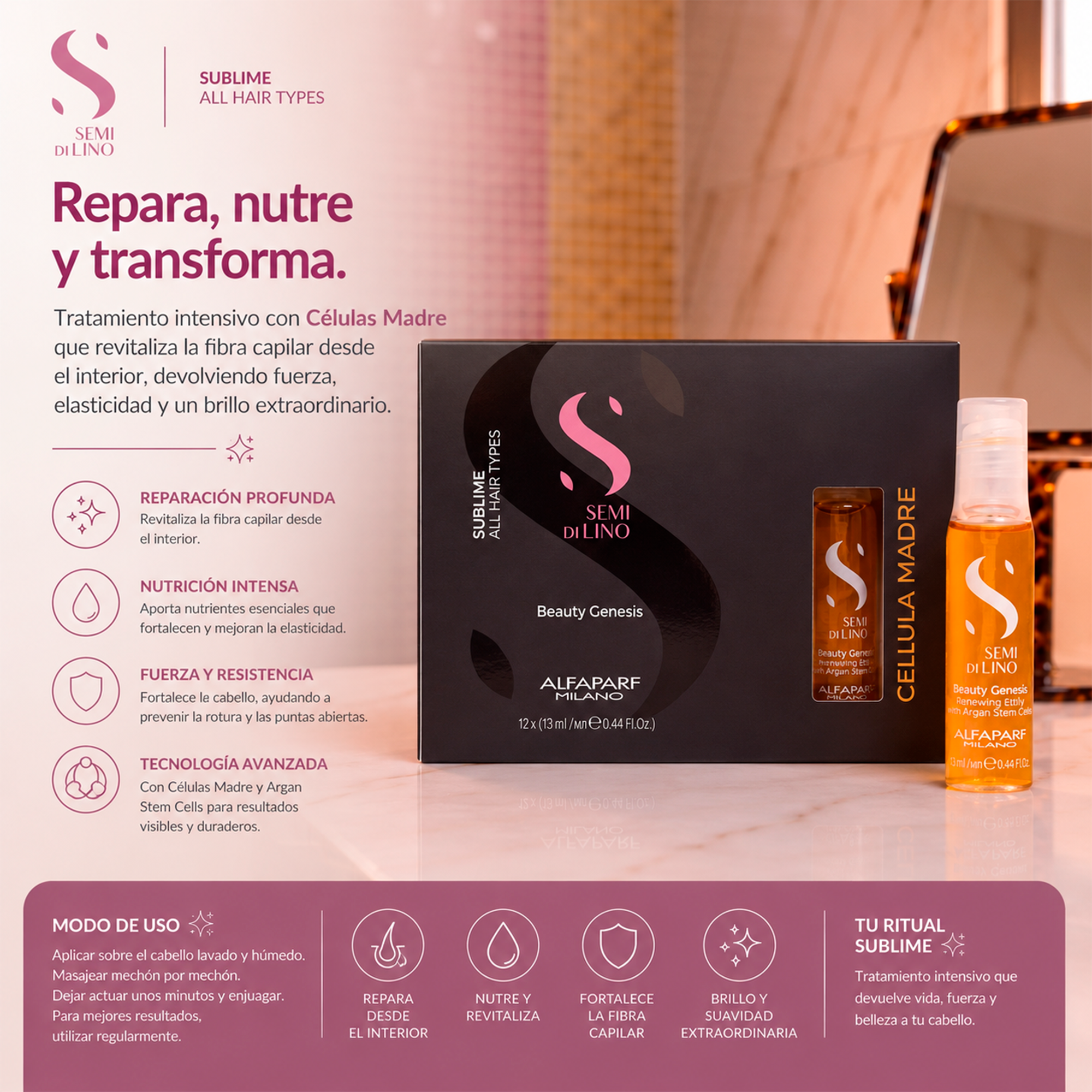 Alfaparf Semi Di Lino Sublime Ampolletas Celulas Madre 12 pzas x 13 ml