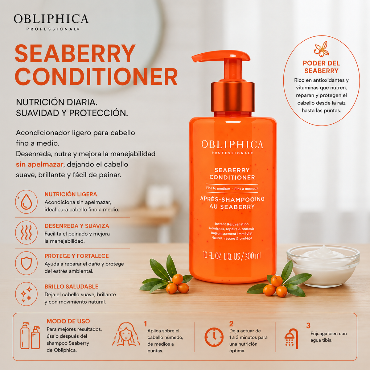 Obliphica Seaberry Acondicionador Cabello Fino a Medio