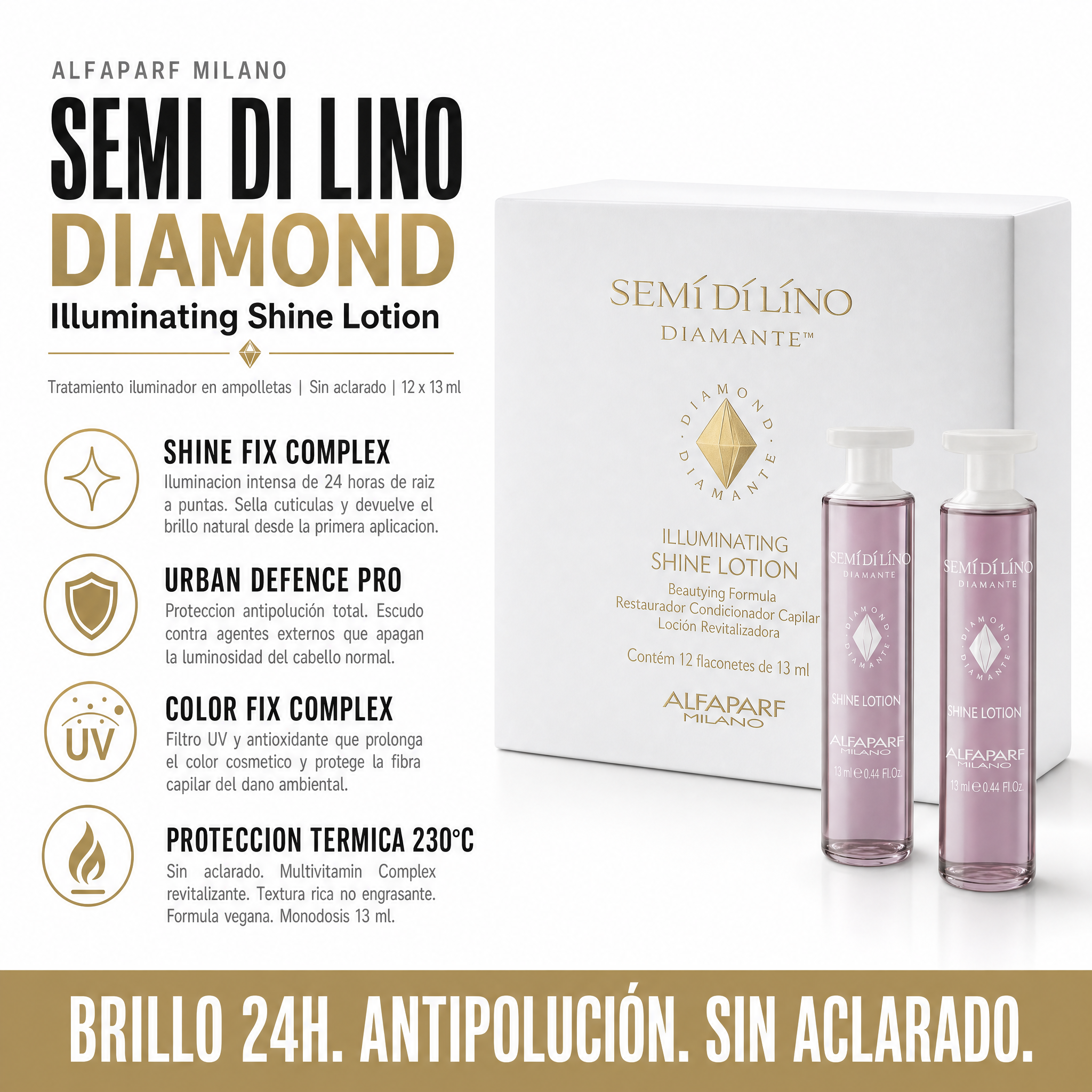 Alfaparf Semi Di Lino Diamond Ampolletas Iluminating Shine Lotion 12 pzas x 13 ml