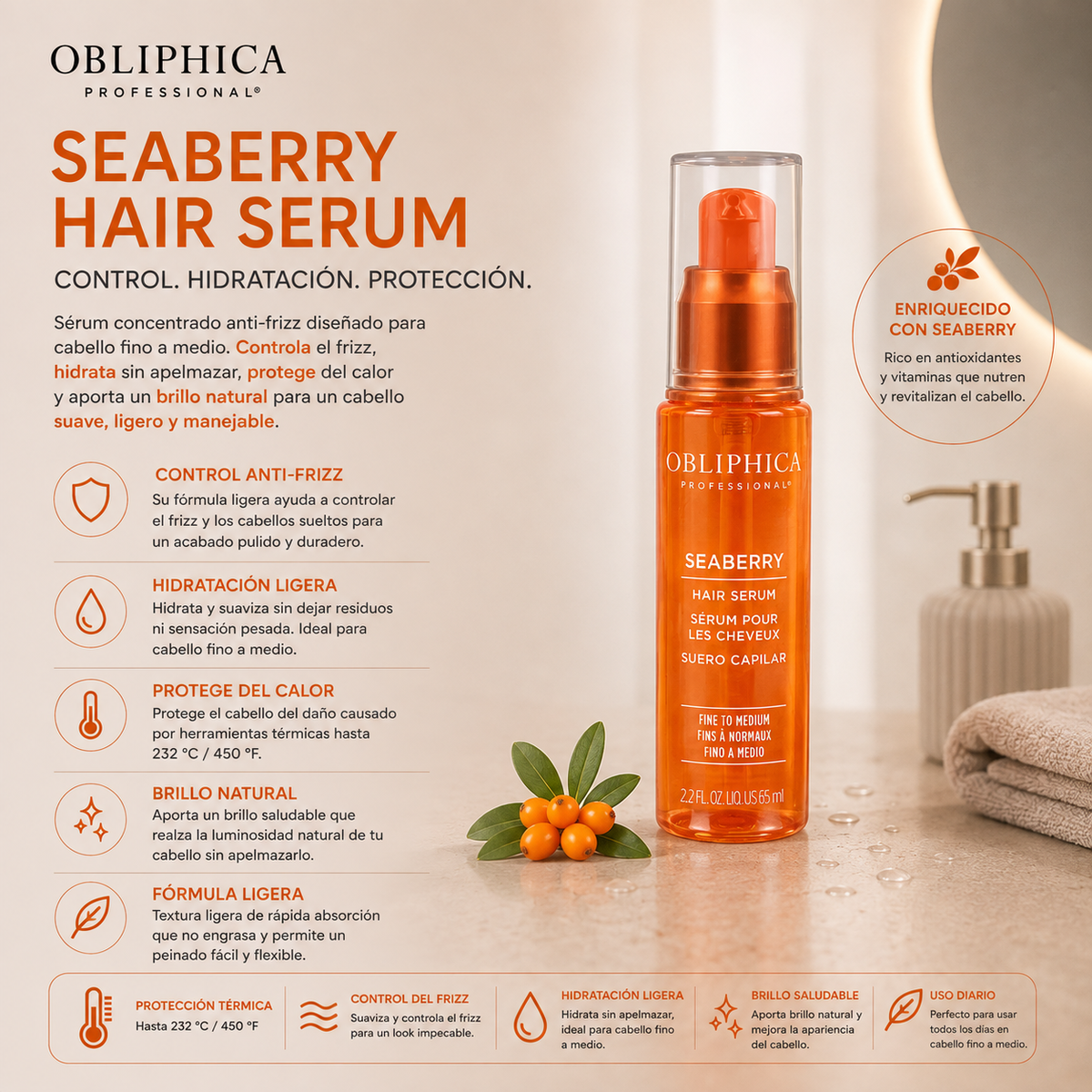 Obliphica Seaberry Colección Volumen y Cuerpo + Suavidad y Control 6 Pzas