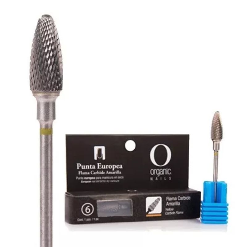 PUNTA PARA PULIDORA TIPO EUROPEA FLAMA CARBIDE AMARILLA ORGANIC NAILS