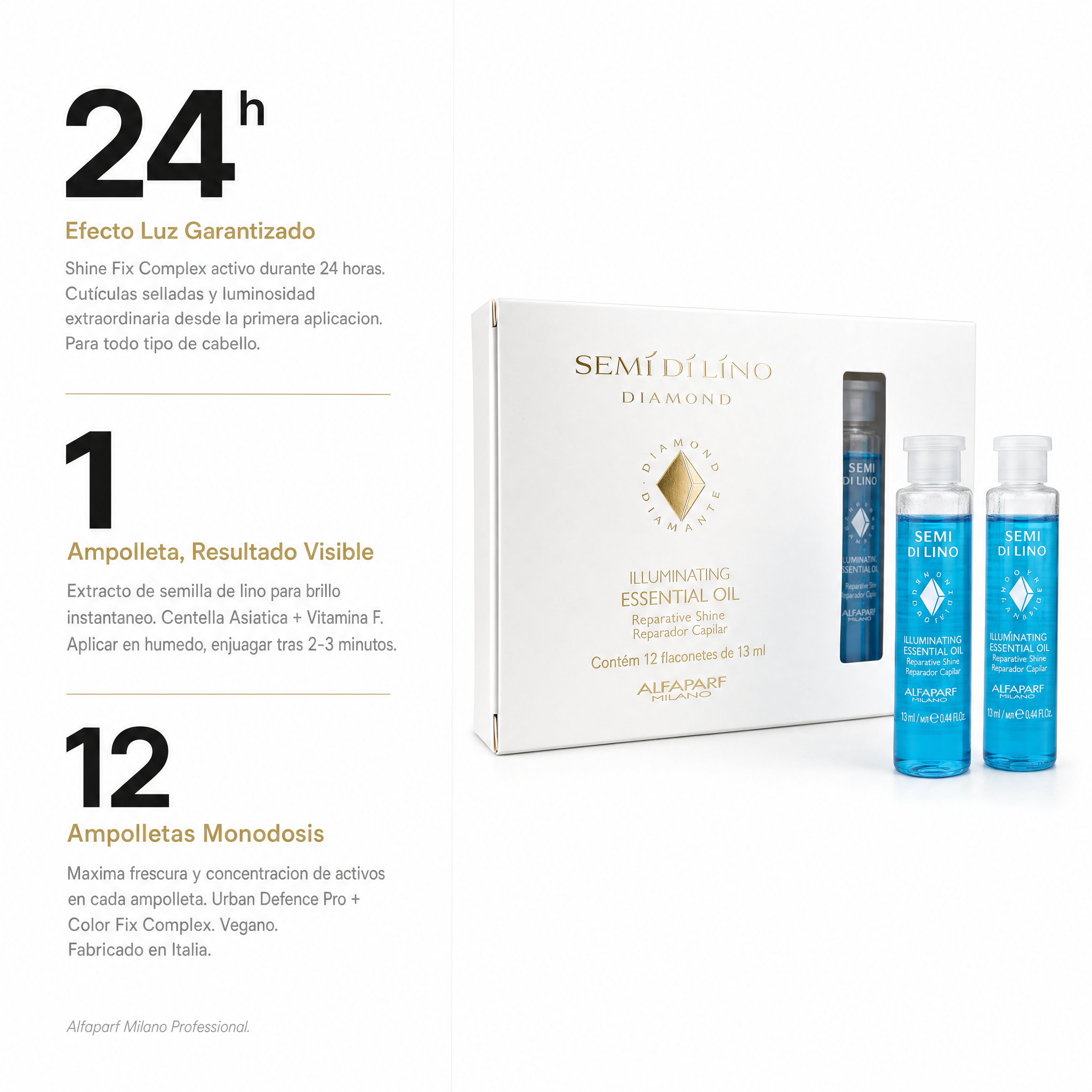 Alfaparf Semi Di Lino Diamond Ampolletas Iluminating Essential Lotion 12 pzas x 13 ml