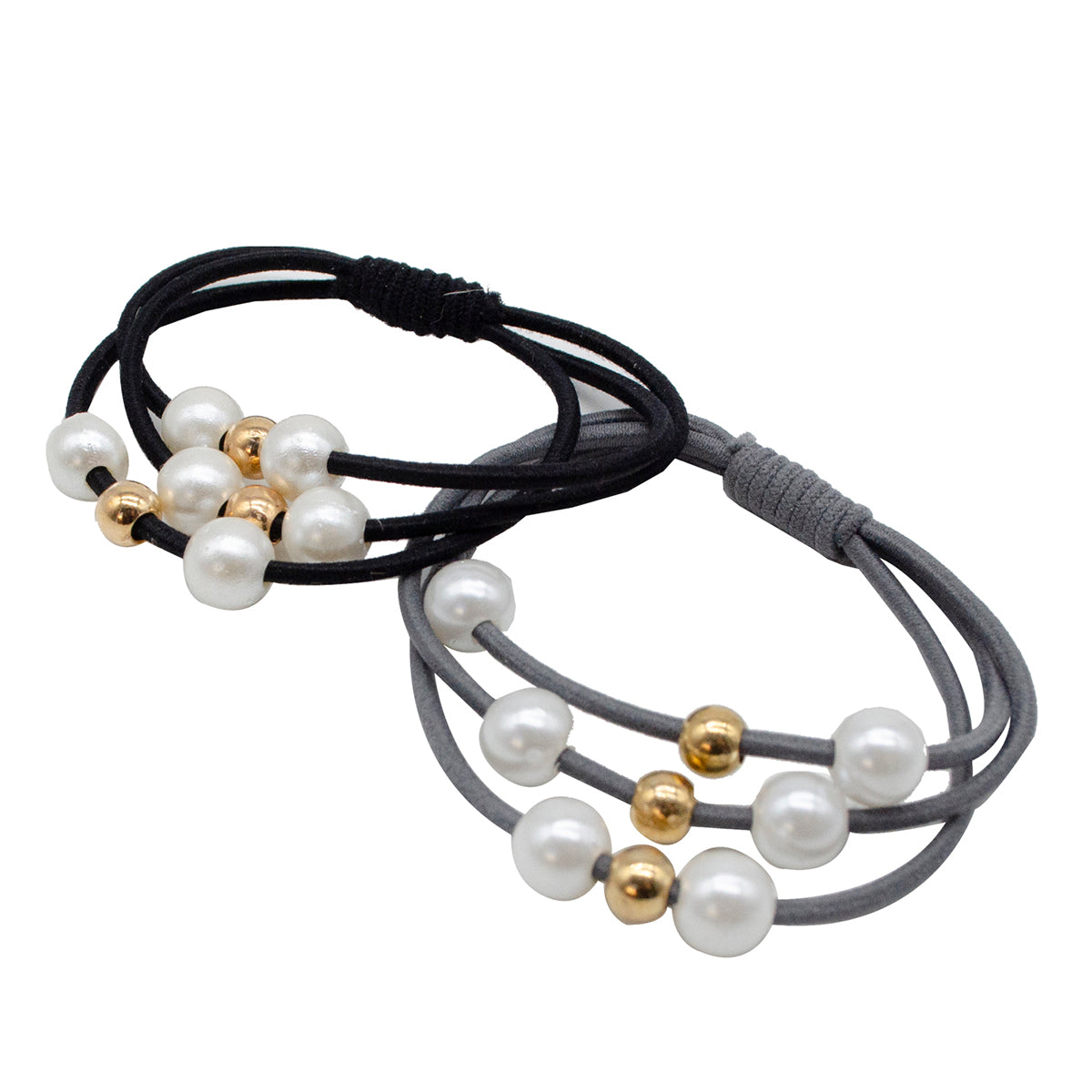 PONETTE LIGAS NEGRA GRIS CON PERLA 2 PIEZAS