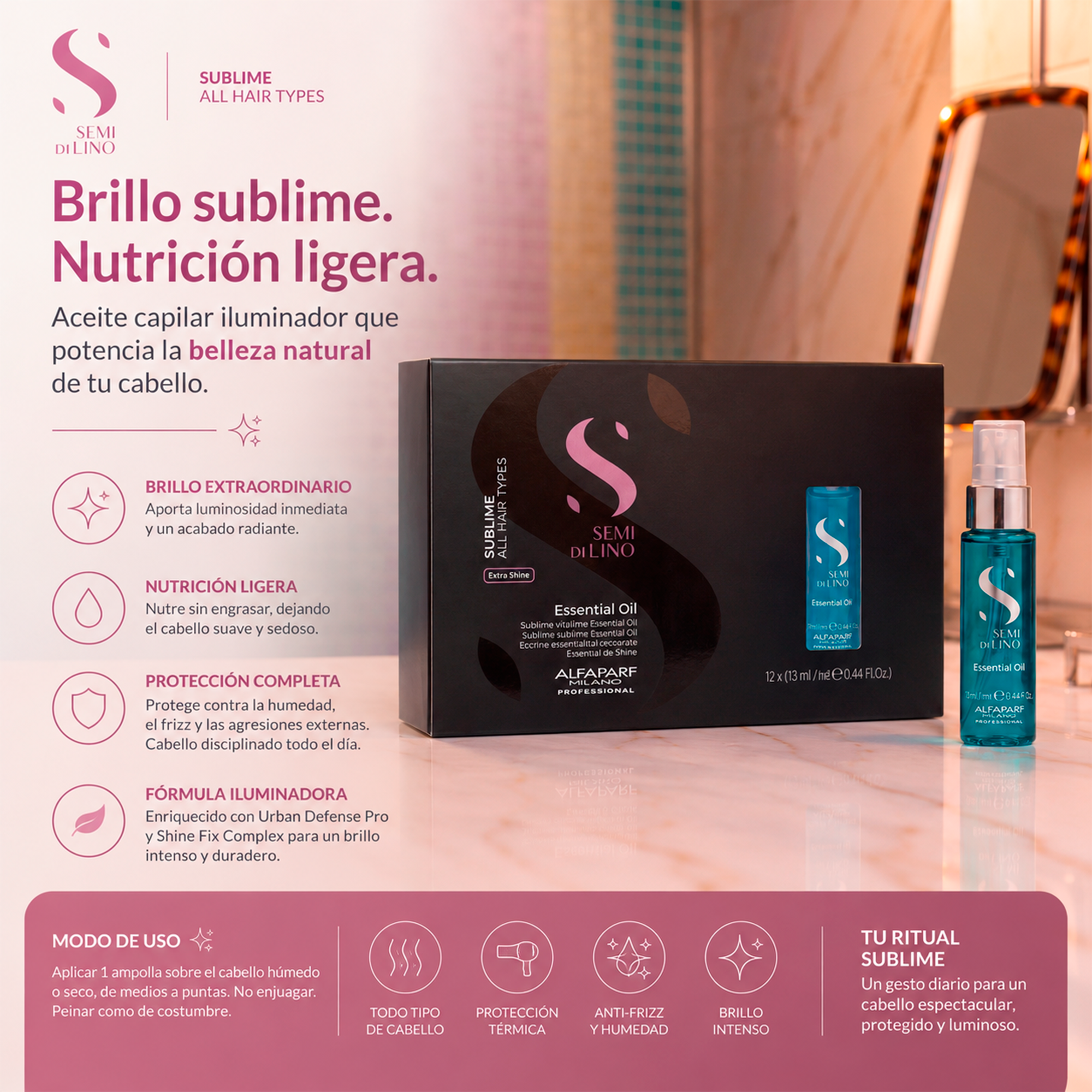 Alfaparf Semi Di Lino Sublime Ampolletas Essential Oil 12 pzas x 13 ml