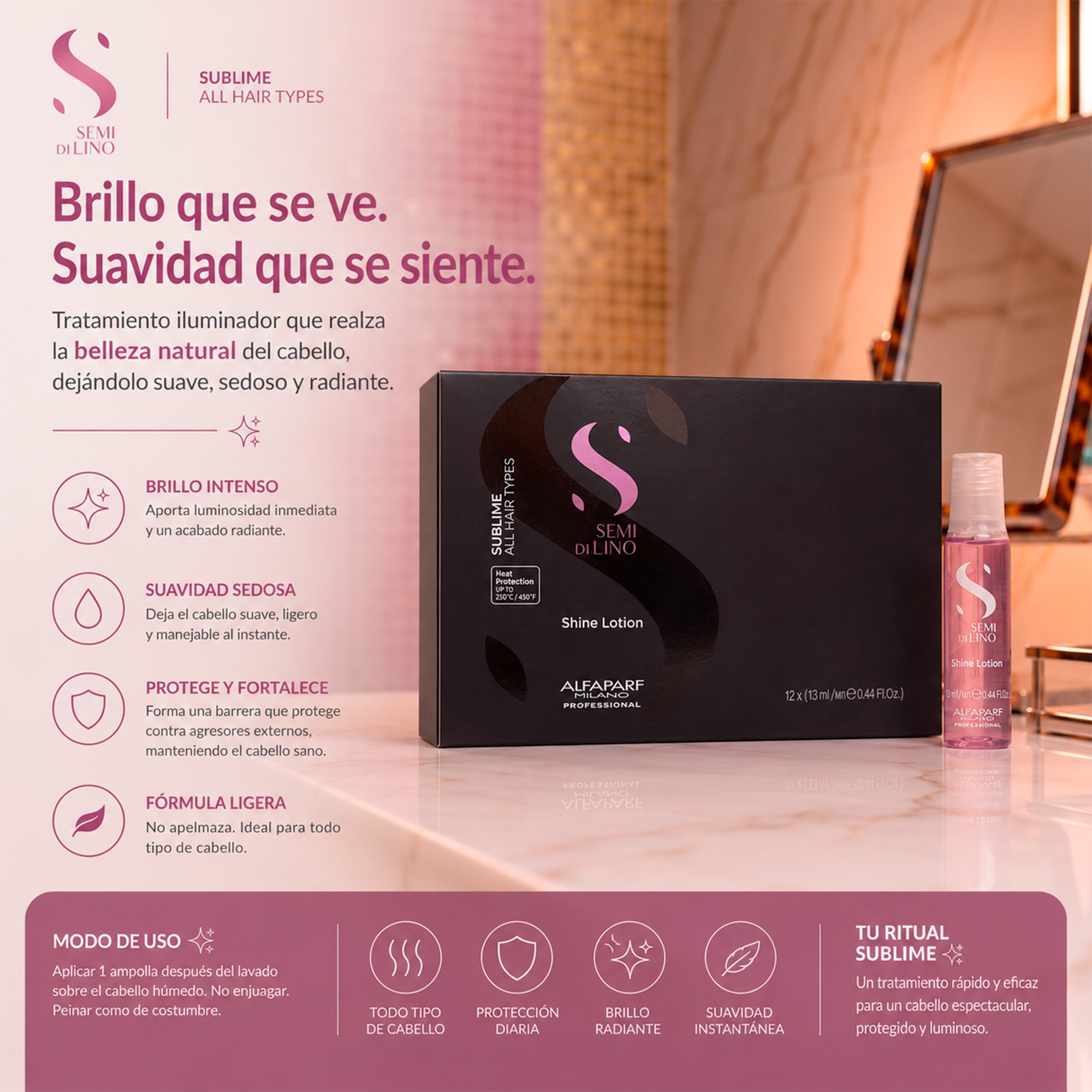 Alfaparf Semi Di Lino Sublime Ampolletas Sublime Shine Lotion 12 pzas x 13 ml